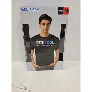 32 Degrees Cool Men's 3 Pack Short Sleeve Crew Neck Shirt, Black, Size Medium
